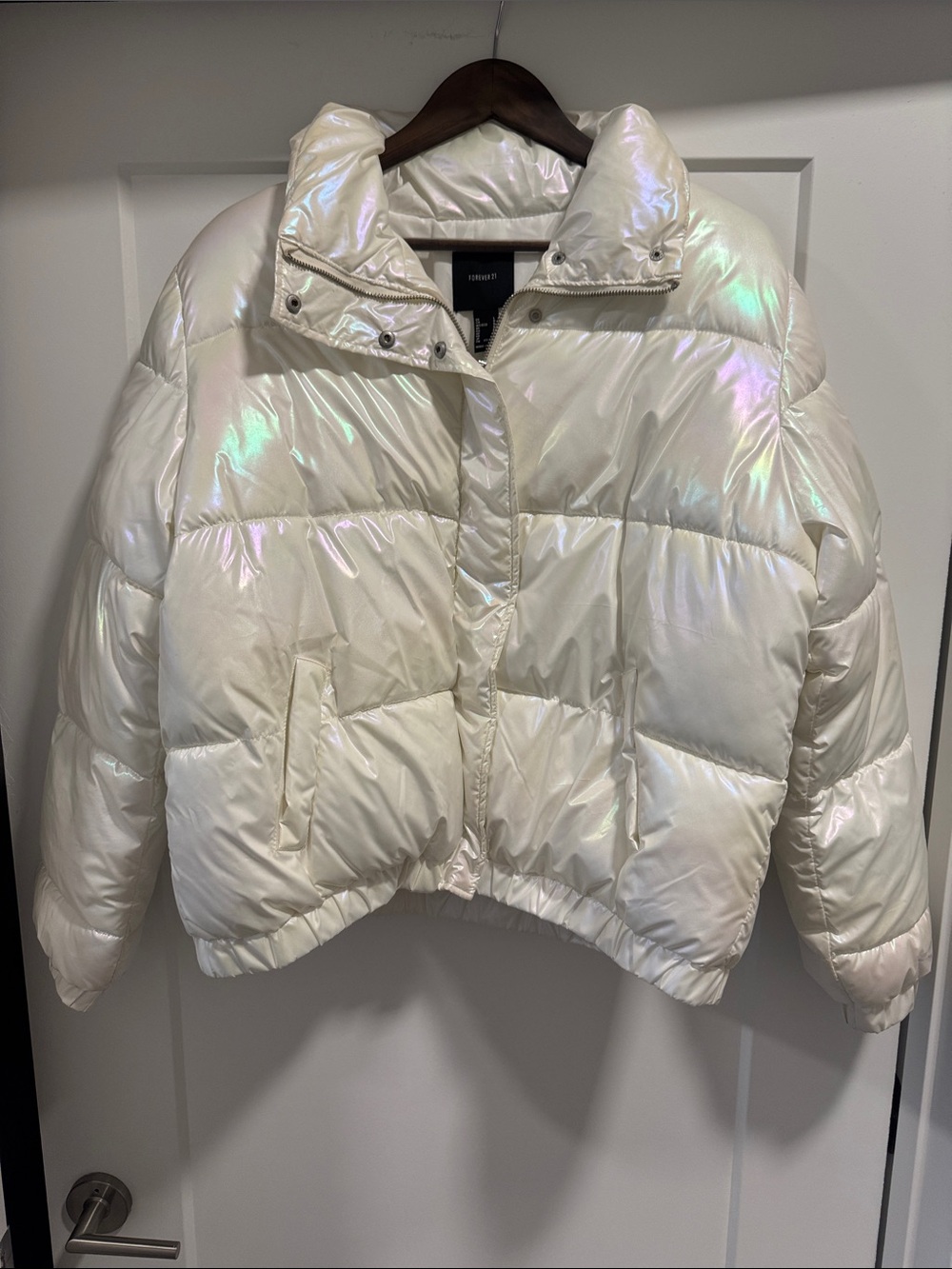 Iridescent White Puffer Jacket - NEVER WORN